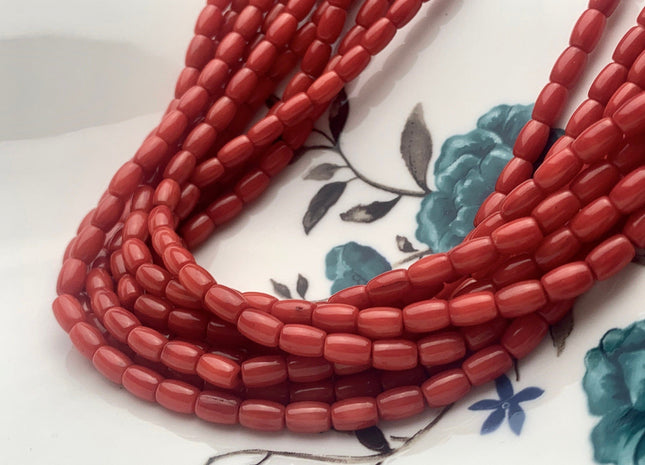 3x5 mm 4x6 mm AAA Red Bamboo Coral Smooth Barrel Shape Red Bamboo Coral Gemstones Loose Beads 15.5 Inches Strand 67 Pieces #3565