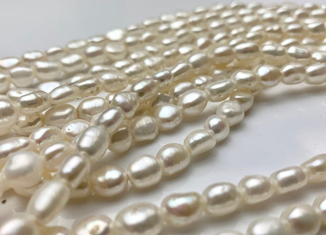 6x8 mm AAA Large Hole Natural White Rice Nugget Freshwater Pearls Hole Size 1.5mm Or 2.2mm Lustrous Genuine Rice Nugget Pearl Beads #P1068