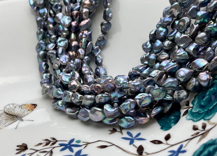 6-7x7-8 mm High Luster Blue Rainbow Peacock Color Keshi Nugget Freshwater Pearl Beads Genuine Peacock Keshi Nugget Pearl #P1861