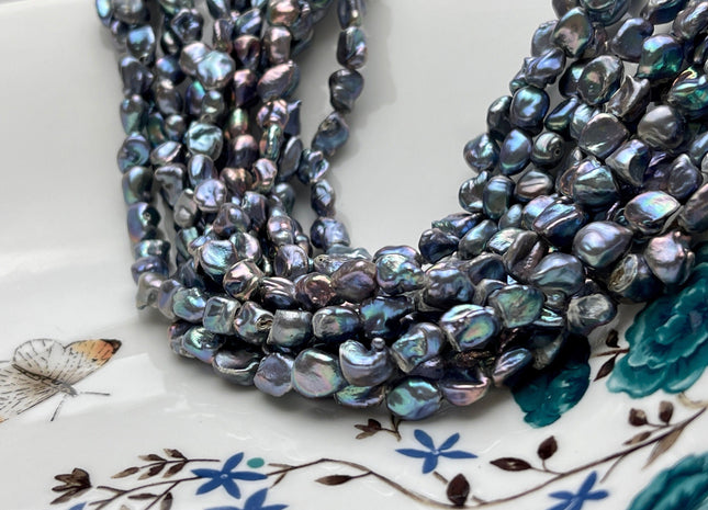 6-7x7-8 mm High Luster Blue Rainbow Peacock Color Keshi Nugget Freshwater Pearl Beads Genuine Peacock Keshi Nugget Pearl #P1861