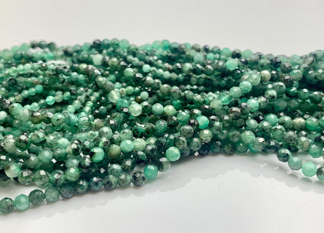 2mm 3mm AAA Natural Faceted Round Green Emerald Gemstone Beads Genuine Top Quality Emerald Tiny Gemstone Bead 15.5 inches Strand #3772