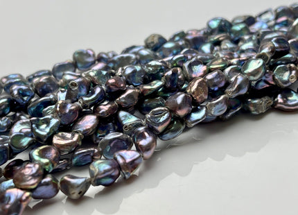 6-7x7-8 mm High Luster Blue Rainbow Peacock Color Keshi Nugget Freshwater Pearl Beads Genuine Peacock Keshi Nugget Pearl #P1861
