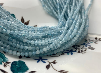 2.5-3 mm AAA Faceted Round Tiny Gemmy Aquamarine Gemstone Beads Genuine Natural Top Quality Blue Aquamarine Beads 15 Inches Strand #2927