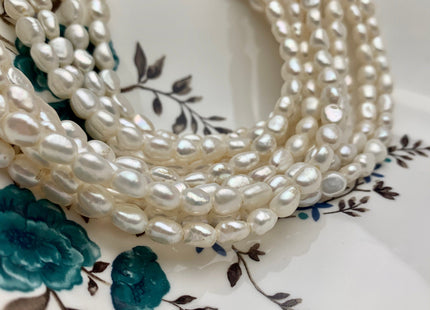 6x8 mm AAA Large Hole Natural White Rice Nugget Freshwater Pearls Hole Size 1.5mm Or 2.2mm Lustrous Genuine Rice Nugget Pearl Beads #P1068