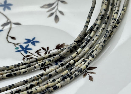 2x4 mm Tube Shape Natural Dalmatian Jasper Gemstone Beads Genuine Black Cream Jasper Gemstones Loose Spacer Beads 15.5 Inches Strand #3899