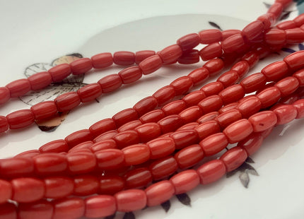 3x5 mm 4x6 mm AAA Red Bamboo Coral Smooth Barrel Shape Red Bamboo Coral Gemstones Loose Beads 15.5 Inches Strand 67 Pieces #3565