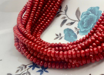 3x5 mm AAA Red Bamboo Coral Faceted Rondelle Gemstone Beads Quality Micro Faceted Bamboo Coral Gemstone Loose Bead 16 Inches Strand #3567
