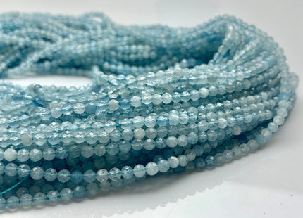 2.5-3 mm AAA Faceted Round Tiny Gemmy Aquamarine Gemstone Beads Genuine Natural Top Quality Blue Aquamarine Beads 15 Inches Strand #2927