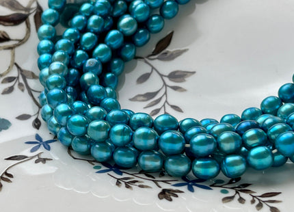 6x6.5-7 mm Electric Blue Color Rice Oval Freshwater Pearls Genuine Freshwater Pearl Beads Blue Freshwater Rice Pearls 62 Beads #P2146