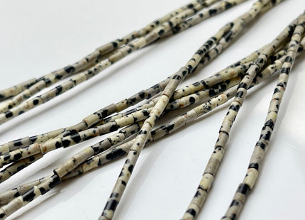 2x4 mm Tube Shape Natural Dalmatian Jasper Gemstone Beads Genuine Black Cream Jasper Gemstones Loose Spacer Beads 15.5 Inches Strand #3899