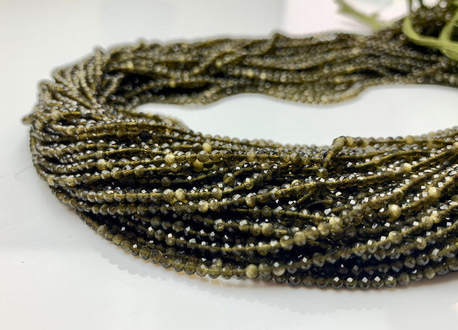 BEST DEAL 2.5 mm AAA Faceted Round Gold Obsidian Gemstone Beads Genuine Natural Gold Sheen Obsidian Loose Beads 13 Inches Strand #2501