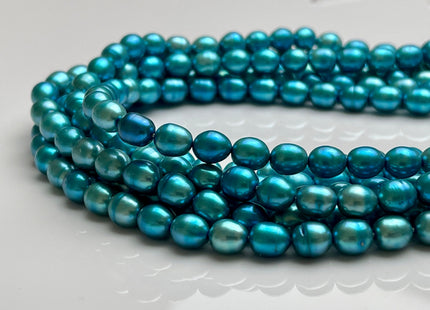 6x6.5-7 mm Electric Blue Color Rice Oval Freshwater Pearls Genuine Freshwater Pearl Beads Blue Freshwater Rice Pearls 62 Beads #P2146