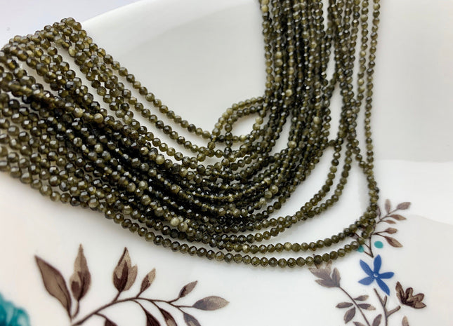 BEST DEAL 2.5 mm AAA Faceted Round Gold Obsidian Gemstone Beads Genuine Natural Gold Sheen Obsidian Loose Beads 13 Inches Strand #2501