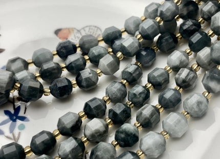 7x8mm AAA Half Strand Faceted Energy Prism Cut Eagle Eye Gemstone Genuine Double Terminated Points Multi Gray Color Beads 19 Pieces #3638