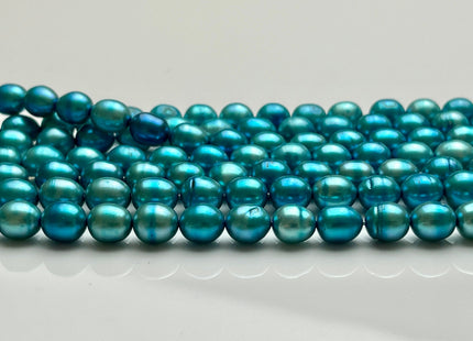 6x6.5-7 mm Electric Blue Color Rice Oval Freshwater Pearls Genuine Freshwater Pearl Beads Blue Freshwater Rice Pearls 62 Beads #P2146
