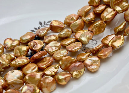 11x13-15 mm AAA High Luster Bronze Keshi Freshwater Pearl Beads Genuine Bronze Color Natural Keshi Paddle Pearl Beads 29 Pieces #P1545