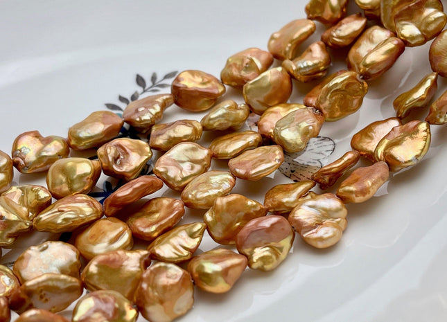11x13-15 mm AAA High Luster Bronze Keshi Freshwater Pearl Beads Genuine Bronze Color Natural Keshi Paddle Pearl Beads 29 Pieces #P1545
