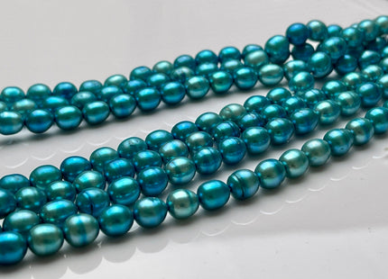 6x6.5-7 mm Electric Blue Color Rice Oval Freshwater Pearls Genuine Freshwater Pearl Beads Blue Freshwater Rice Pearls 62 Beads #P2146