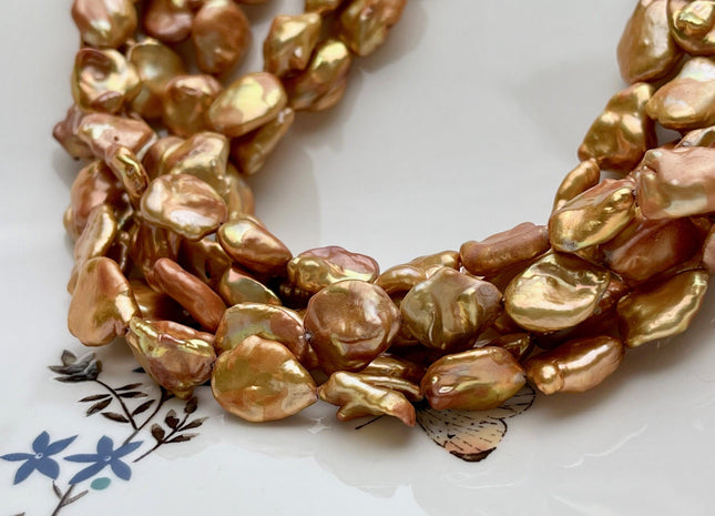 11x13-15 mm AAA High Luster Bronze Keshi Freshwater Pearl Beads Genuine Bronze Color Natural Keshi Paddle Pearl Beads 29 Pieces #P1545