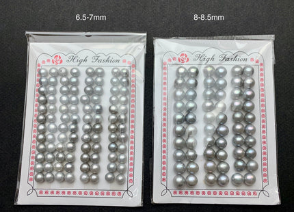 AAAA One Pair 6.5-8.5 mm Top Quality High Luster Round Button Half Drilled Freshwater Pearls Genuine Gray Color Freshwater Pearls #1625
