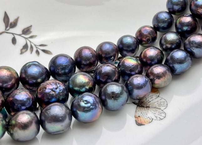 13-17 mm AA Peacock Edison Baroque Pearls Off-Round Shape Genuine High Luster Rainbow Peacock Color Edison Pearl Beads 27 Beads #P1712