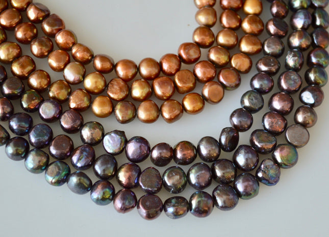 8-9mm Nugget Shape Dark Peacock & Dark Brown Color Freshwater Pearl Beads #917