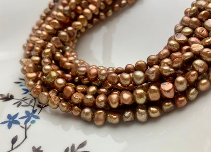 6-7 mm Potato Nugget Orange Copper Brown Color Freshwater Pearl Beads Genuine Cultured High Luster Golden Brown Nugget Pearl #P1250
