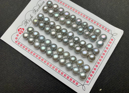 AAAA One Pair 6.5-8.5 mm Top Quality High Luster Round Button Half Drilled Freshwater Pearls Genuine Gray Color Freshwater Pearls #1625