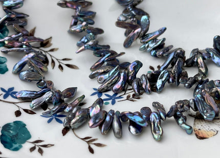 4-5x15 mm Rainbow Blue Peacock Color Keshi Freshwater Pearls Beads Genuine High Luster Top Drilled Peacock Keshi Cornflake Pearls #P2237
