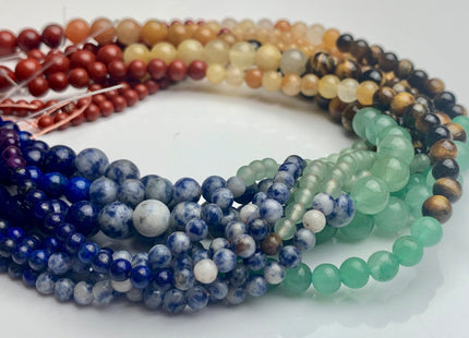 4mm 6mm 8mm 10mm 12mm Natural Chakra Smooth Round Beads Genuine Amethyst Aventurine Lapis Tiger Eye Yellow Jade Sodalite Red Jasper #3092