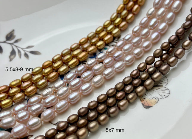 5-5.5x7-8 mm AA Brown Gold Or Natural Pink Rice/Oval Freshwater Pearl Genuine Natural Freshwater Pearl Beads #281