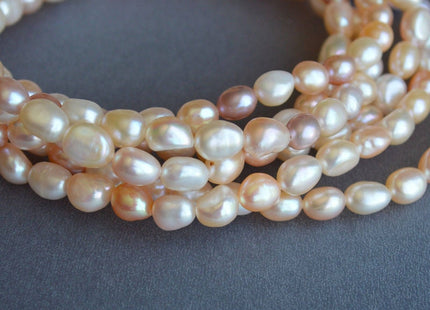64 inches Genuine 6x8mm Natural White & Pink Nugget Freshwater Pearl Necklace, Bridal Pearl Necklace, Long Genuine Pearl Necklace #137
