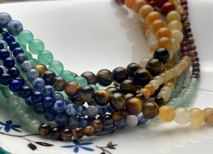 4mm 6mm 8mm 10mm 12mm Natural Chakra Smooth Round Beads Genuine Amethyst Aventurine Lapis Tiger Eye Yellow Jade Sodalite Red Jasper #3092
