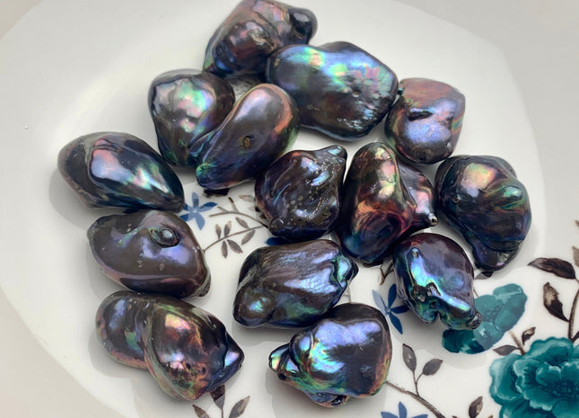 One Piece 19-23x26-33 mm AAA Very Rare Jumbo Rainbow Peacock Baroque Pearl High Luster Nugget Shape Quality Baroque Pearl Beads #P1214
