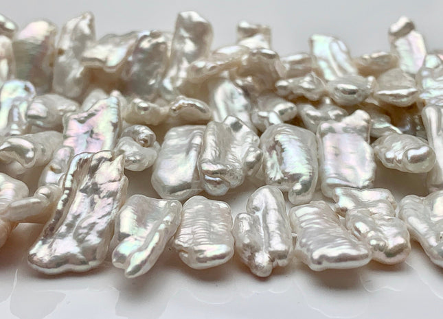 8-10x18-20 mm AAA Natural White Biwa Stick Freshwater Pearl Beads Genuine Cultured Center Drilled White Biwa Pearl Beads #P1367