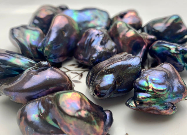 One Piece 19-23x26-33 mm AAA Very Rare Jumbo Rainbow Peacock Baroque Pearl High Luster Nugget Shape Quality Baroque Pearl Beads #P1214