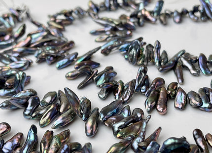 4-5x15 mm Rainbow Blue Peacock Color Keshi Freshwater Pearls Beads Genuine High Luster Top Drilled Peacock Keshi Cornflake Pearls #P2237