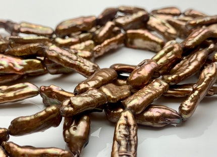 7-8x15-25 mm AAA Dark Brown Copper Color Biwa Stick Freshwater Pearl Beads Genuine Rare High Luster Golden Brown Biwa Stick Pearls #P1236