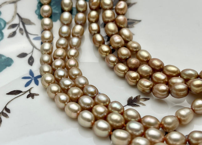 6x7 mm Champagne or Gold Rice Oval Freshwater Pearl Beads Genuine Gold or Champagne Color Rice Freshwater Pearls #P2211