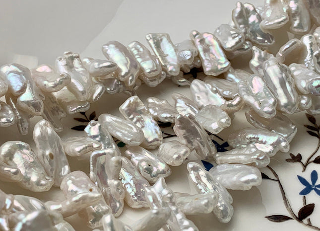 8-10x18-20 mm AAA Natural White Biwa Stick Freshwater Pearl Beads Genuine Cultured Center Drilled White Biwa Pearl Beads #P1367