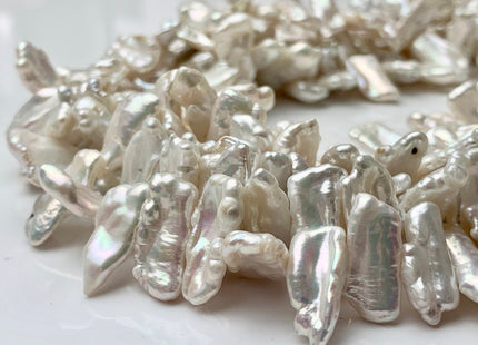 8-10x18-20 mm AAA Natural White Biwa Stick Freshwater Pearl Beads Genuine Cultured Center Drilled White Biwa Pearl Beads #P1367