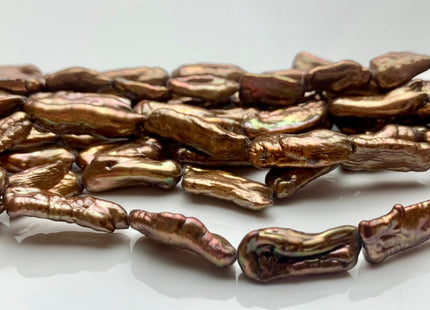 7-8x15-25 mm AAA Dark Brown Copper Color Biwa Stick Freshwater Pearl Beads Genuine Rare High Luster Golden Brown Biwa Stick Pearls #P1236