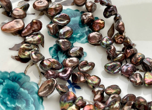 6-8x7-15 mm AA Copper Brown Color Top Drilled Keshi Freshwater Pearl Beads Genuine Freshwater Keshi Pearls #P1563
