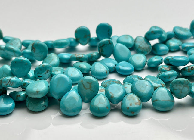 8-9x10-11 mm Turquoise Gemstone Beads Teardrop Coin Chips Shape Genuine Top Drilled Blue Brown Color Gemstone Beads 10 Inch Strands #4039