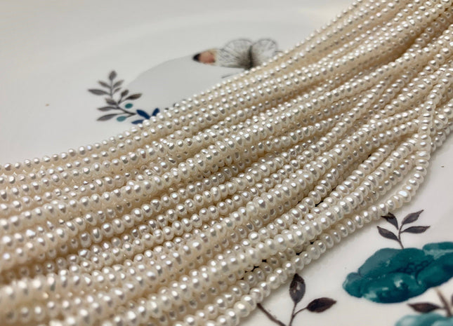 1.5x2.5-3 mm AAAA Natural White Tiny Freshwater Pearl Roundel/Button Shape Genuine Top Quality Freshwater Seed Potato Pearl Beads #P1590