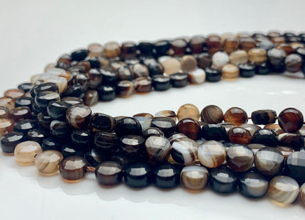 6 mm Micro Faceted Diamond Cut Brown And White Color Flat Coin Disc Shape Botswana Agate Gemstone Beads Genuine Agate 15 Inches Strand #2819