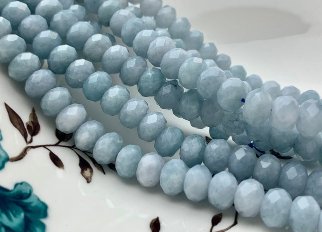 7x10 mm AAA Half Strand Natural Color Faceted Rondelle Aquamarine Gemstone Beads Natural Blue Micro Faceted Aquamarine Beads 8 Inches # 2814