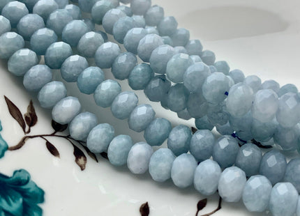 7x10 mm AAA Half Strand Natural Color Faceted Rondelle Aquamarine Gemstone Beads Natural Blue Micro Faceted Aquamarine Beads 8 Inches # 2814