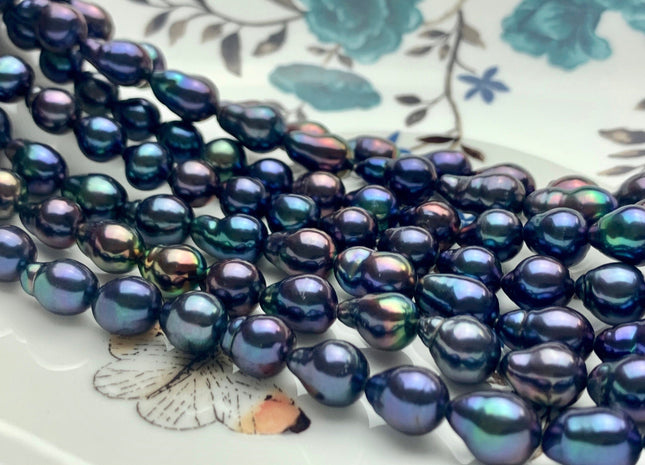6.5-8x8-11 mm AAA Rainbow Peacock Edison Baroque Freshwater Pearl Tear Drop Shape Bead Genuine High Luster Top Quality Edison Pearls #P1017