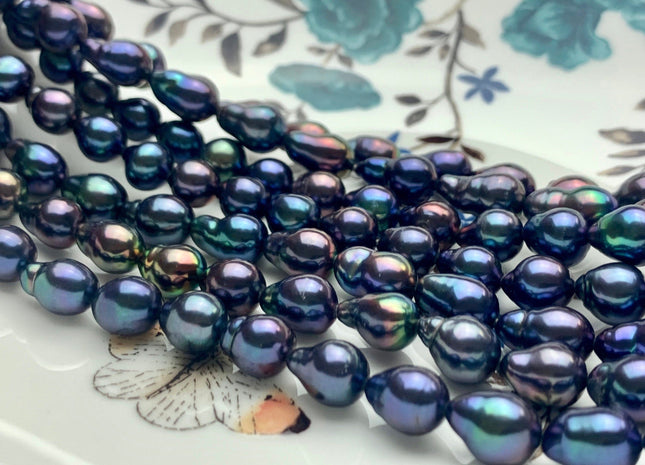 6.5-8x8-11 mm AAA Rainbow Peacock Edison Baroque Freshwater Pearl Tear Drop Shape Bead Genuine High Luster Top Quality Edison Pearls #P1017